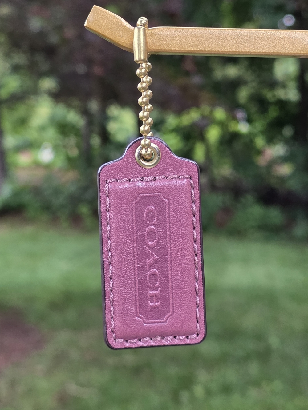 Coach Large Leather Hangtag in Mauve W/ Gold Ball Chain